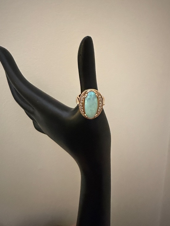 Jewelry - Gorgeous 14K  Gold Ring with Light Blue Opal  Stone. 14 natural cut  diamonds.